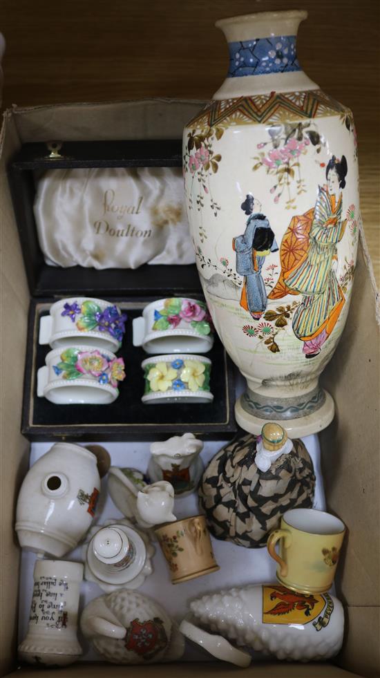 A quantity of mixed China including crested, two blush mugs and sundries